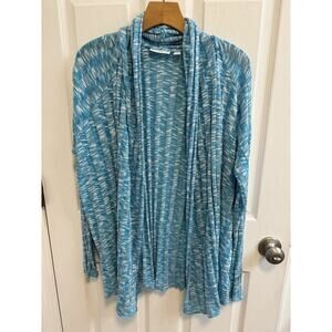 Susan Graver XL Aqua Blue Ribbed Open Cardigan Long Sleeve A215972 Preowned​
